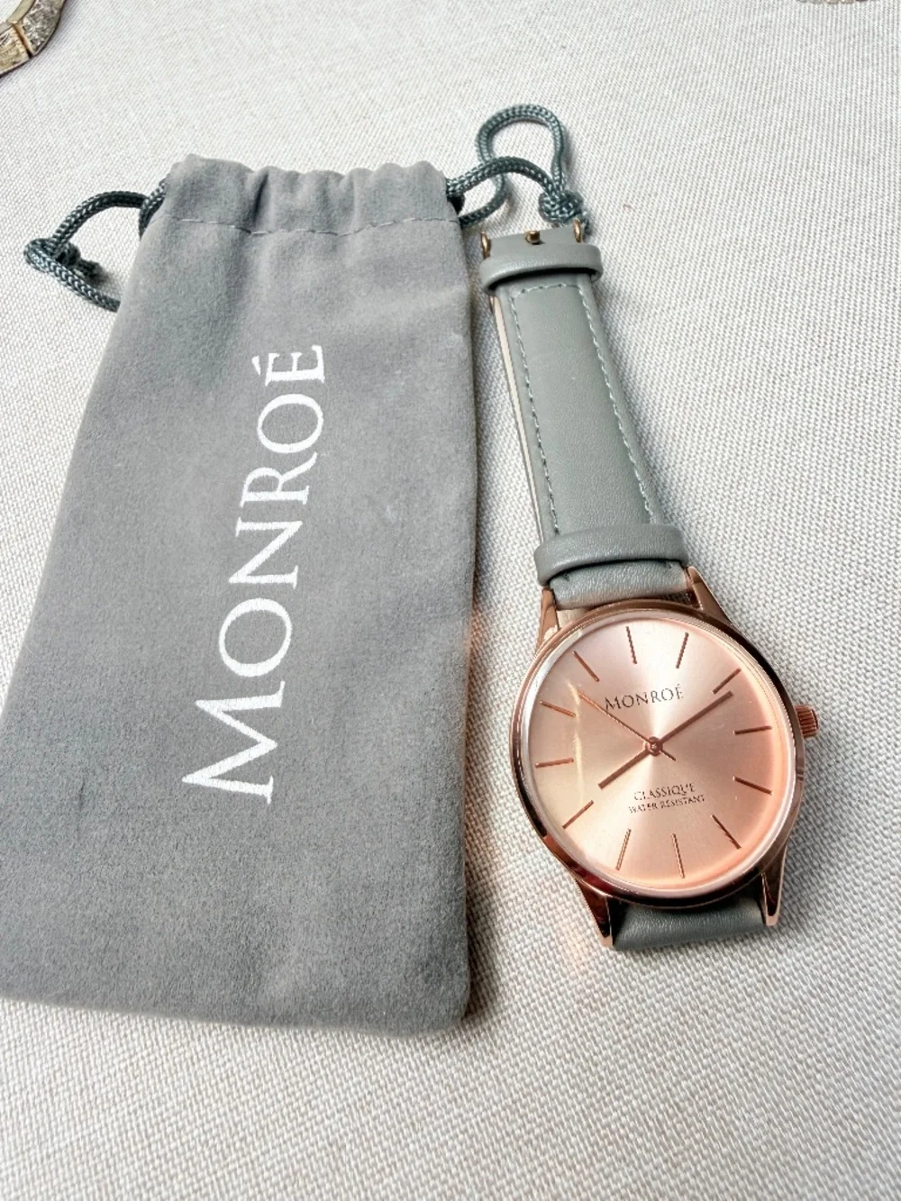 Ladies Monroe by Maestro Rose Gold Tone Gray Genuine Leather Watch New
